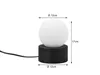 A black table lamp with a white spherical shade, shown on a white background with dimensions indicated by lines and text. Produktbild-Vorschau