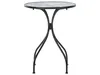A round outdoor table with a mosaic top and black metal legs, presented against a white background. Náhled obrázku produktu