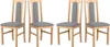 Four wooden dining chairs with gray upholstered seats and backrests are arranged side-by-side against a white background. Voir les images du produit