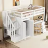A white loft bed with integrated storage, desk, and stairs, set up in a room. Anteprima dell’immagine prodotto