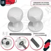 Product image showing white door knobs and installation hardware on a blueprint background. Podgląd zdjęcia produktu