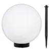 A white spherical garden light with a black base and a black stake for ground insertion, presented against a white background. Voir les images du produit