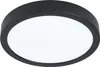 A black and white circular LED ceiling light is shown against a white background. Produktbild-Vorschau