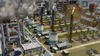 An aerial view of a sprawling industrial complex with numerous factories, smokestacks, and oil derricks. Produktbild-Vorschau