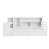 A white wooden daybed with integrated shelving and a desk. Podgląd zdjęcia produktu