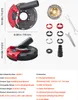 A product shot of a sanding dust shroud and its accessories, with dimensions and specifications listed. Voir les images du produit