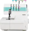A white and turquoise Medion overlock sewing machine is shown from the front, set against a white background. Produktbild-Vorschau