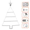 A white Christmas tree silhouette with a star on top, illuminated by warm white LEDs, against a white background. Information icons are displayed on the right side. Voir les images du produit