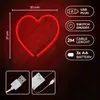 A red neon heart-shaped lamp with dimensions and feature callouts. Voir les images du produit