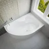 A modern bathroom with a white corner bathtub and textured wall tiles. Produktbild-Vorschau