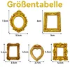 A size chart showing different mini gold frames with their dimensions. Produktbild-Vorschau