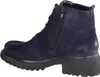 A side view of a dark blue suede boot with a black sole and zipper. Anteprima dell’immagine prodotto