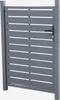 A gray aluminum garden gate with a black handle and a key in the lock, shown against a white background. Anteprima dell’immagine prodotto