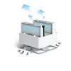 An illustration showing how an air purifier works, with arrows indicating airflow. Produktbild-Vorschau