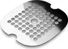 A silver metal shower drain grate with many circular holes and a central raised circle. Produktbild-Vorschau