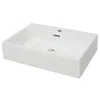 A white ceramic sink with a faucet hole and drain hole, isolated on a white background. Produktbild-Vorschau