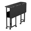 A black folding table with wheels and a shelf, shown from a slightly elevated side angle. Produktbild-Vorschau