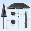 Diagram showing dimensions and details of a closed umbrella and a carrying case. Produktbild-Vorschau