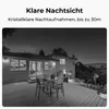 A nighttime view of a house and deck, with text overlay describing clear night vision. Produktbild-Vorschau