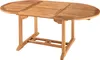 A wooden oval dining table with extendable leaves, shown from a front-side angle against a white background. Produktbild-Vorschau