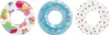 Three inflatable swim rings with different patterns displayed side-by-side on a white background. Anteprima dell’immagine prodotto