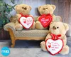 Three teddy bears sitting on a couch, each holding a heart-shaped pillow with text. Anteprima dell’immagine prodotto