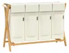 A four-compartment laundry hamper made of bamboo and beige fabric, shown against a white background. Anteprima dell’immagine prodotto