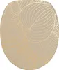 A top-down view of a beige toilet seat with a gold leaf pattern. Produktbild-Vorschau
