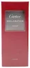 Hochformatige Box von Cartier Déclaration Parfum in tiefem Rot mit silberner Umrandung und dezentem Logoaufdruck in weißer Serifenschrift. Podgląd zdjęcia produktu