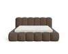 A brown upholstered bed frame with a white mattress, presented on a white background. Voir les images du produit