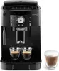 A black De'Longhi Magnifica S coffee machine with two cups of espresso and one cup of cappuccino. Produktbild-Vorschau