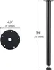 Diagrams showing the dimensions of a black table leg and its mounting plate. Podgląd zdjęcia produktu