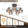A diagram showing the dimensions and specifications of a ceiling light fixture, along with examples of compatible light bulbs. Produktbild-Vorschau