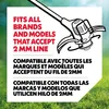 A close-up of a trimmer head with text overlays in English, French, and Spanish. Anteprima dell’immagine prodotto