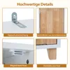A collage of four close-up images showcasing different features of a bathroom cabinet, with text labels in German. Náhled obrázku produktu