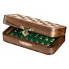 An open wooden chess box with chess pieces inside. Podgląd zdjęcia produktu