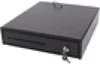 A black cash drawer with a key in the lock is shown from a slightly elevated side angle against a white background. Anteprima dell’immagine prodotto