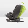 A black child car seat is shown in profile, with a green overlay indicating different recline positions. Podgląd zdjęcia produktu