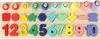 A wooden Montessori toy with colorful shapes, numbers, and pegs. Produktbild-Vorschau