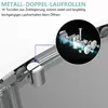Close-up view of shower door rollers and a diagram illustrating their assembly. Produktbild-Vorschau