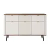 A white and brown sideboard with black legs against a white background. Produktbild-Vorschau