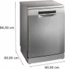 A silver Bosch dishwasher with dimensions indicated by lines and text. Voir les images du produit