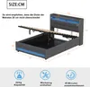 A diagram of a bed frame with dimensions and feature icons. Produktbild-Vorschau