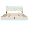 A white upholstered bed frame with a tufted headboard and LED lighting. Produktbild-Vorschau