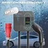A charging station for an electric car is shown in the rain, with a car in the background. Produktbild-Vorschau