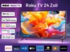 A marketing image for a Roku TV, showcasing its features and app compatibility. Náhled obrázku produktu