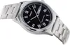 A close-up, angled shot of a men's Casio watch with a black dial and silver metal band, set against a white background. Podgląd zdjęcia produktu