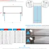 Diagrams and a size chart illustrating the installation and dimensions of a shower door. Produktbild-Vorschau