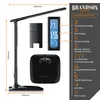 A product image showcasing a black LED desk lamp with its base, remote control, and a digital display unit, accompanied by a list of its features. Anteprima dell’immagine prodotto