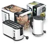 A product shot of a toaster and a kettle, with their packaging in the background. Produktbild-Vorschau